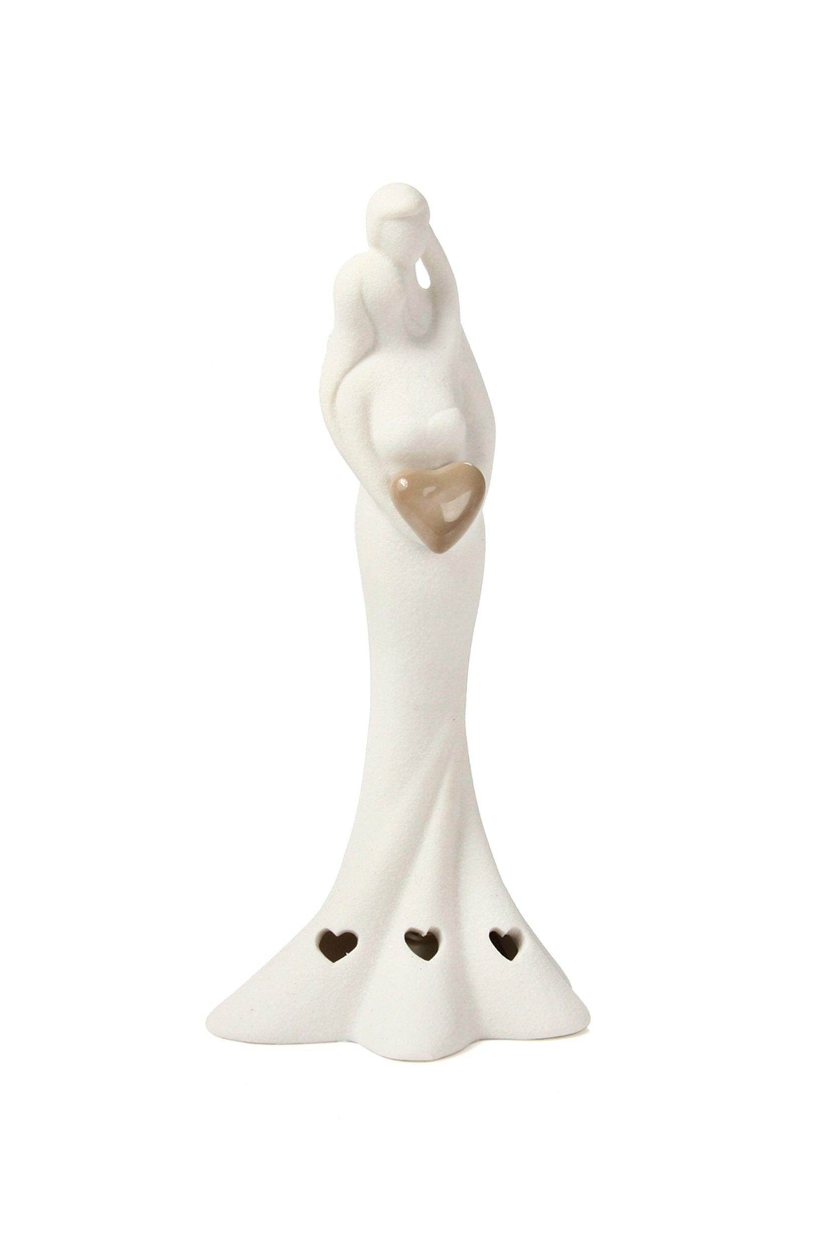 White Hand-Sculpted Ceramic Grained Wedding Couple Lighted Figurine 6.9Inch CGF0199 (Set of 1 pcs) - COCOMELODY